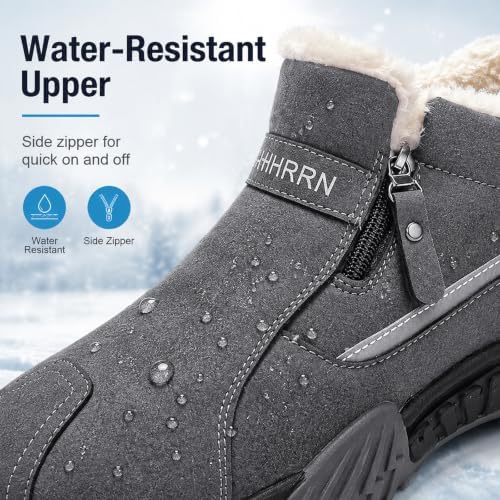 Men's Winter Warm Snow Boots Waterproof Zip‑Up Fur‑Lined Ankle Booties Anti‑Slip Outdoor Footwear for Hiking Commute & Daily Leisure
