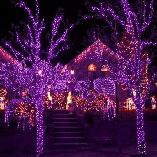 WATERGLIDE 1000 LED Halloween String Lights, 328 FT Green Wire LED Decorative Fairy Lights with Remote & 8 Modes, Waterproof for Indoor Outdoor Xmas Holiday Party Garden Wedding Home Decor, Purple
