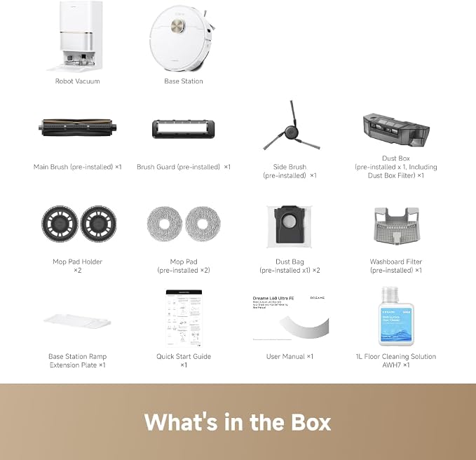 DREAME L60 Ultra FE Robot Vacuum and Mop, Auto-Empty and 100℃ Self-Cleaning Mop, 30,000Pa Suction, Obstacle Avoidance and 360° Navigation, Corner to Edge Deep Cleaning, TriCut Brush, White