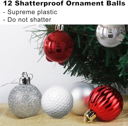 Silver & Red 1.6" Small Christmas Balls Christmas Tree Decoration Ornaments Shatterproof Hanging Balls for Birthday Halloween Holiday Wedding Decorations Set of 12pcs
