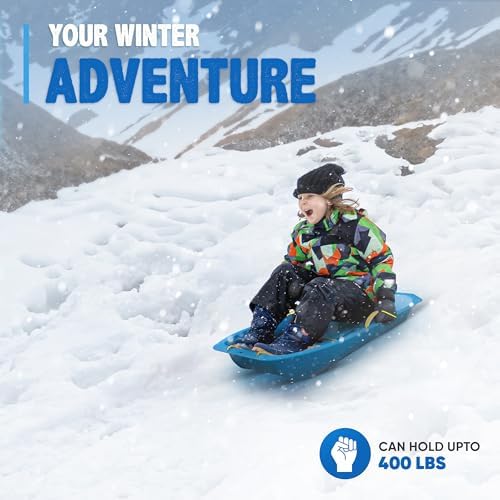 39" Toboggan Lifetime Sled: Durable High-Density Plastic Sleds for Kids, and Teens 1 Person Snow Sleds for Kids and Teens W/Handles and Pull Rope