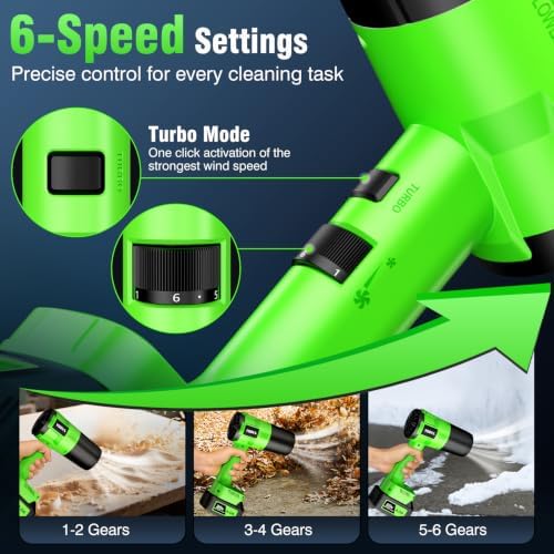 Cordless Leaf Blower, Hand held Leaf Blower with Two 4.0Ah Battery and Charger, Snow Blower with 6 Speed Modes, Lightweight Electric Blowers for Lawn Care, Patio, Yard, Blowing Snow, Leaves, Dust