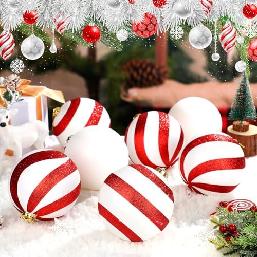 Deekin 8 Pack Extra Large Christmas Ornaments Outdoor, 6 in Red White Balls