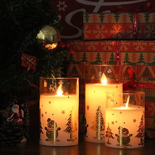 Gold Snowman Glass Flameless Candle Battery Operated Remote Timer