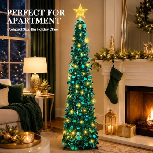 5FT Pop Up Christmas Tree with Lighted Top Star for Christmas Decorations