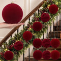 Hollowfly 6 pcs 6 in Burgundy Red Large Velvet Christmas Balls Ornaments