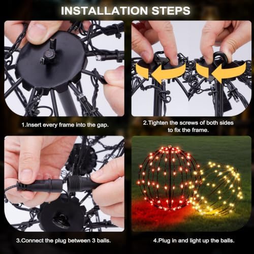 Christmas Decorations,LED Light Balls Outdoor,2 Pack,Warm White&Red
