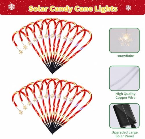 20 Pack Solar Candy Cane Pathway Lights, Multicolor Christmas Yard Decor
