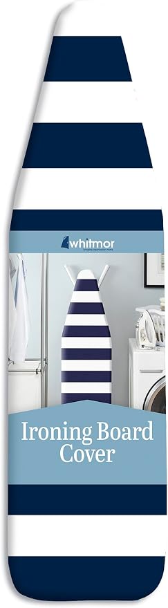 Whitmor Deluxe Ironing Board Cover and Pad, 100% Cotton Iron Board Replacement Cover with Heat-Resistant Surface, Fit for 54" L x 15" W Ironing Boards, (Ironing Board not Included) - White & Blue