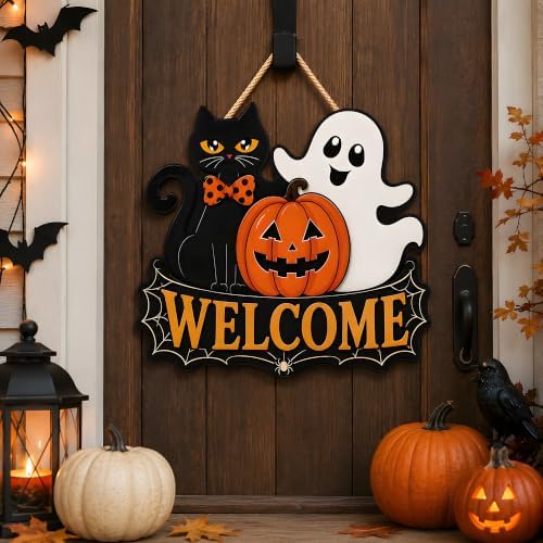 Halloween Party Decorations - Halloween Welcome Wreaths Sign for Front Door