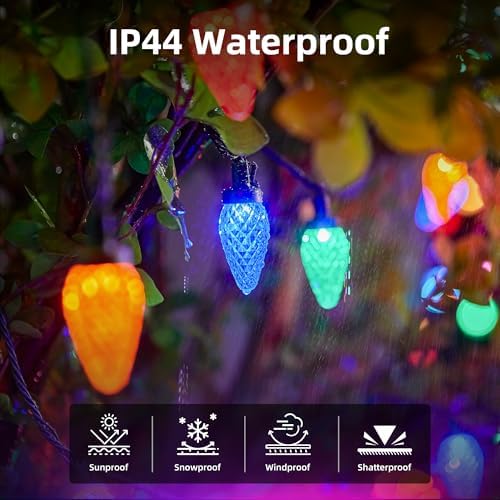 C9 LED Christmas Lights Outdoor, 68ft 100 LED Waterproof Strawberry Christmas Decorations String Lights, Plug in Vintage Christmas Tree Lights for Outside, Roof, Patio, Wedding, Party, Multicolor