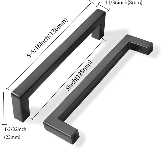 khtumeware 15 Pack 5 inch Center to Center Solid Black Cabinet Pulls Square Bar Drawer Handles Cabinet Handles Matte Black Drawer Pulls Kitchen Cabinet Hardware