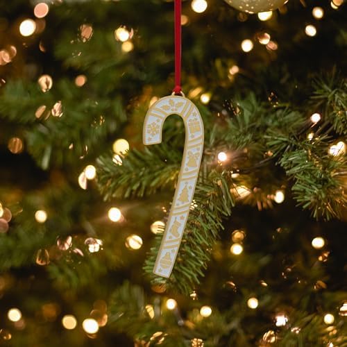 Wallace 2025 Gold-Plated Enamel Candy Cane Ornament - 45th Anniversary Edition - 24k Gold with Blue Enamel and Snowflake Design - 4.5 Inches - Holiday Collectible