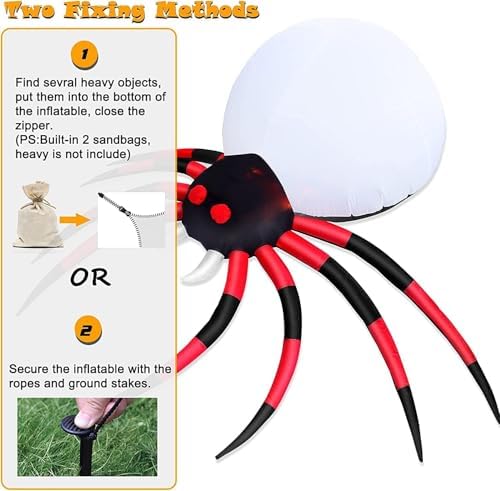 10FT Halloween Inflatables Spider Outdoor Decoration for Yard, Giant Blow Up Crawling Spider with LED Rotating Flame, Large Spider Prop for Halloween Party Garden Lawn Patio Outside House Window Decor