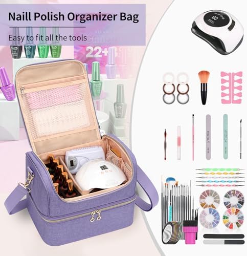 CUBETASTIC Nail Polish Organizer Case, Nail Supplies Storage Box Holds 45 Bottles Nail Polish & Nail Lamp, Travel Nail Tech Carrying Case, Nail Kit Bag For Nail Stuff & Manicure Tools