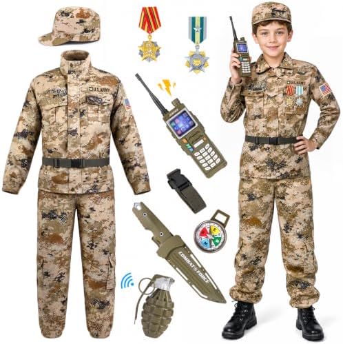 Metemot Army Costume for Boys, Kids Soldier Military Halloween Costume 3‑13