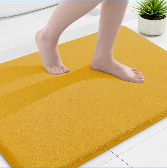 Smiry Memory Foam Bath Mat 36x24, Extra Soft and Absorbent Bathroom Mats, Non Slip Washable Carpet for Floor, Shower and Tub, Yellow