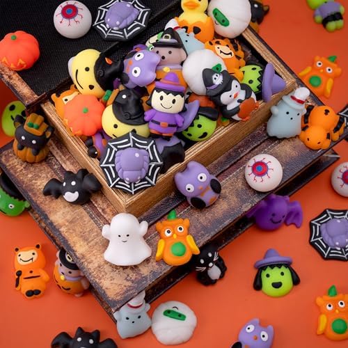 JOYIN 100 Pcs Halloween Mochi Squishy Toys for Kids Gift, Halloween Kawaii Sensory Stress Relief Toys for Halloween Party Favors Decor, Trick or Treats Classroom Prizes Goodie Bag Fillers