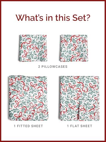 Christmas Sheet Set, Holiday Ribbon, Holiday Xmas Bedding Set - Full Size