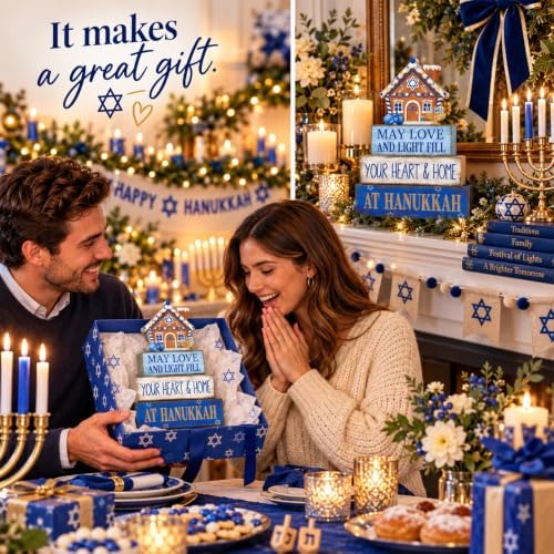Lineshading 4 Pcs Table Decor for Home Shelf, Hanukkah Gingerbread House