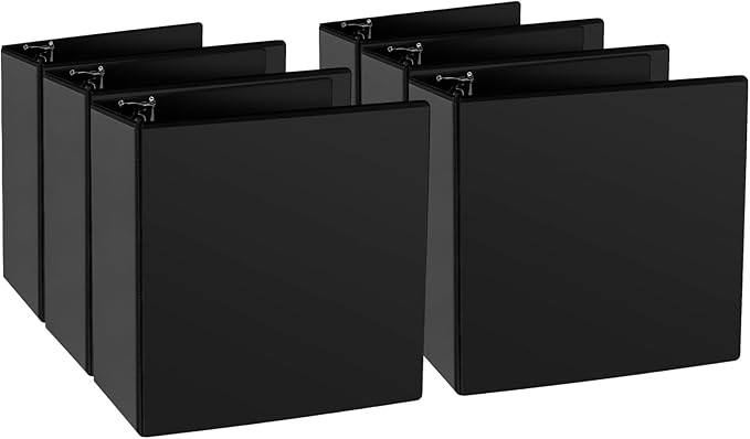 CIXILDTS 4" 3 Ring Binder, Standard 4-Inch Slant-D Ring Binder Fit Letter Size Paper, Presentation View Binders, 6 Packs, Black