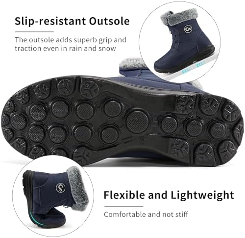 Ablanczoom Winter Snow Boots for Women: Comfortable Warm Fur Lined Womens Boots Outdoor Waterproof Non Slip Lace Up Walking Booties