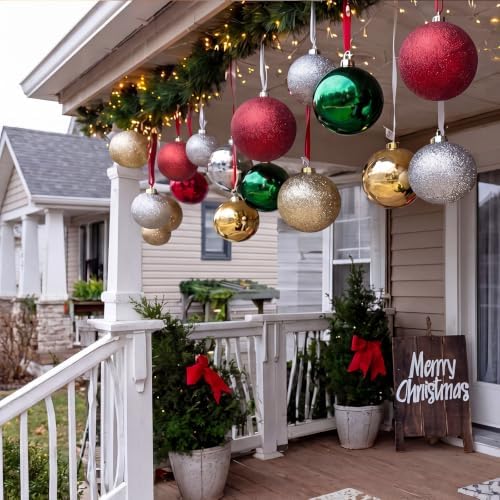 Threan 8 Inch Burgundy Glitter Large Christmas Ball Ornament
