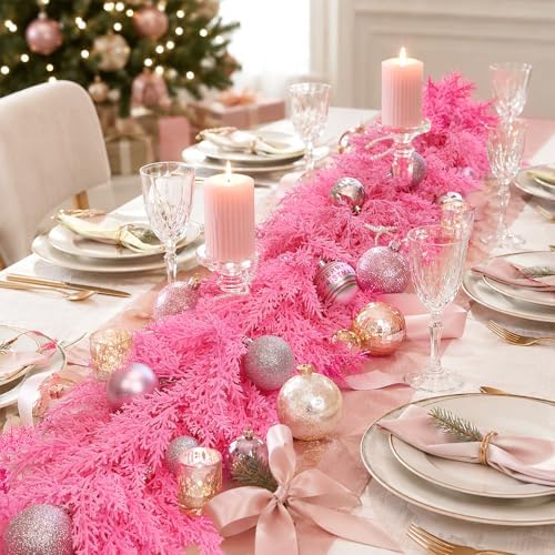 9Ft Halloween Cedar Garland,Pink Real Touch Soft Christmas Decorations