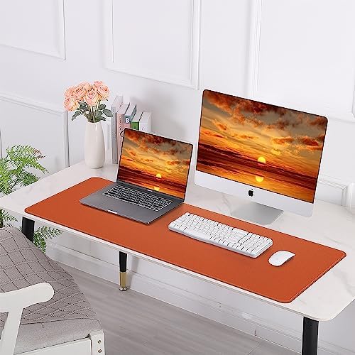 AFIING Desk Mat 47.2" x 17", Leather Desk Pad Protector with Natural Cork & PU Leather, Non-Slip Office Desk Mat, Double-Sided Mouse Pad, Waterproof Large Desk Pad for Office and Home (Orange)