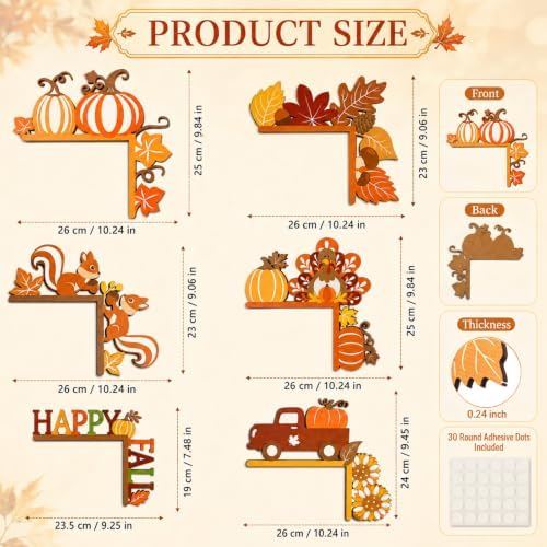 Qunclay 6 Pcs Fall Door Corner Decorations Fall Door Topper