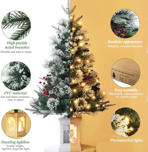 3ft Prelit Snow Flocked Christmas Tree with Light Up White Snowman Box Base