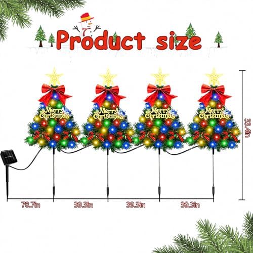 Christmas Tree Solar Pathway Lights Outdoor Decor, 4 Pack, Green