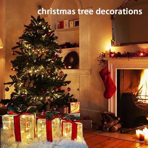 Christmas Decorations Indoor, Lauzior Set of 3 Christmas Lighted Gift Boxes 60 LED Light Up Xmas Present Ornament for Tree Indoor Outdoor Yard Holiday Door Decor- Small, Warm White Xmas Lights