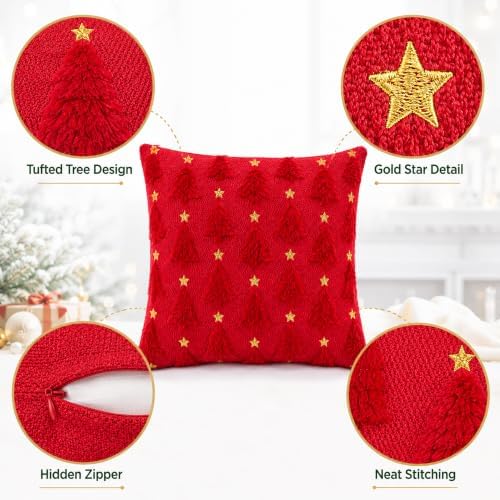 OHOME Christmas Decorations - Christmas Tree Red Pillow Covers 18x18 inch