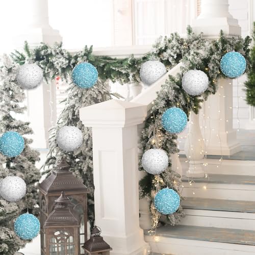Lyrow 24 Pcs 4" Christmas Ball, White, Light Blue
