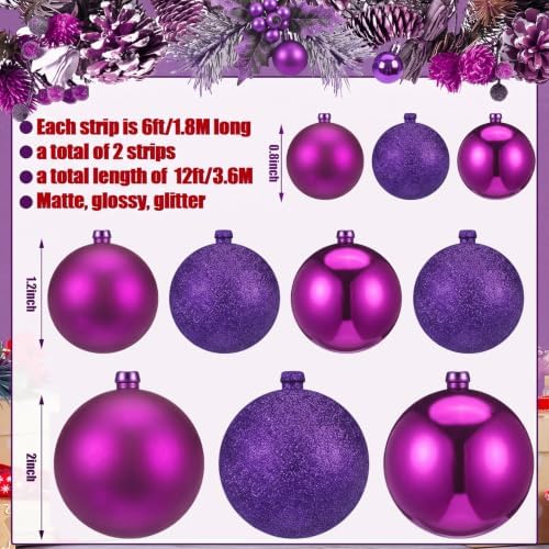 2 Pcs 6 ft Christmas Ball Ornament Garland, Dark Purple