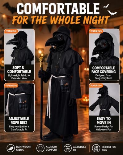 Kids Plague Doctor Costume 14-Piece Halloween Cosplay Set