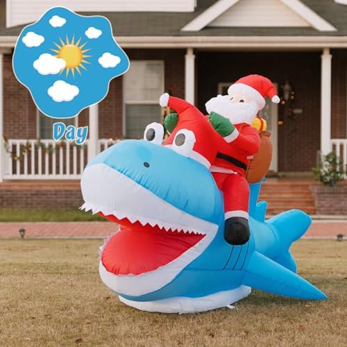 8.8FT Inflatable Santa Riding Shark with LED Lights for Yard