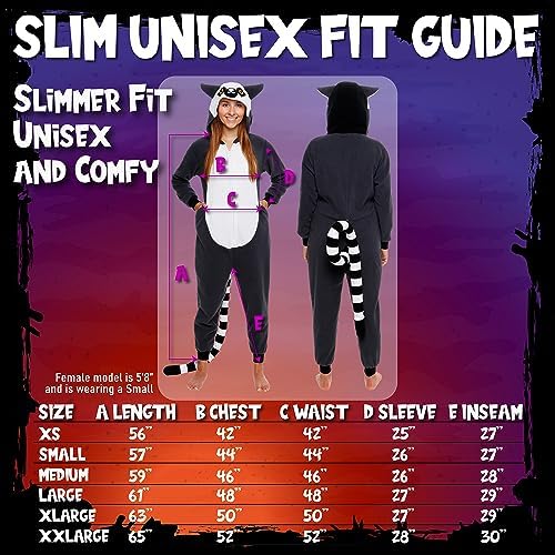 Funziez! Slim Fit Adult Onesie - Animal Costume - Plush Unisex Halloween One Piece Cosplay Suit for Women and Men