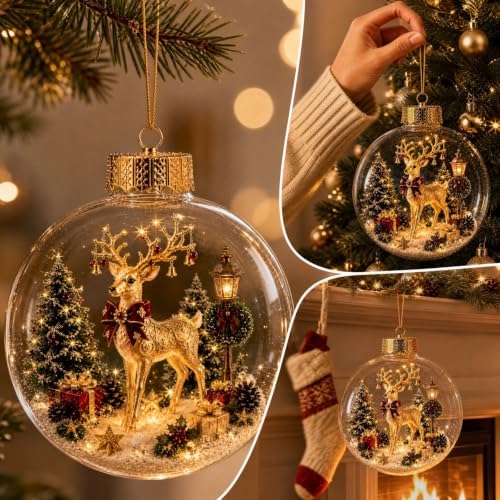 Glowing Christmas Ornaments - Mini Gold Light-Up Christmas Ball Ornaments - Christmas Tree Ornament with Warm LED Light for Tree Mantel, Holiday Scene Decoration & Gift