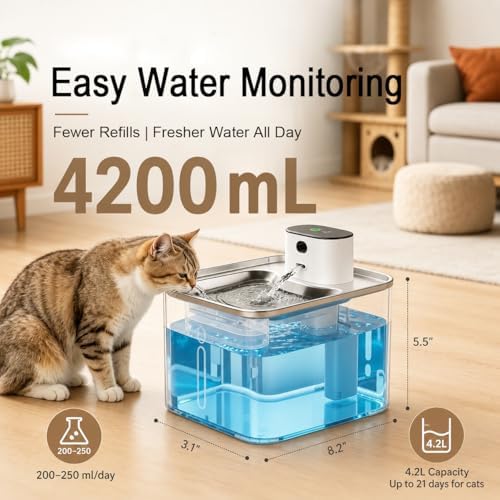 Cordless Cat Water Fountain Motion Sensor Quiet Pump 4.2L