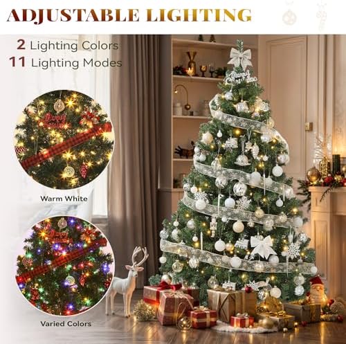 YITAHOME Pre-Lit Artificial Hinged Christmas Tree with Remote Control, 7.5ft Prelighted Spruce Xmas Tree for Home, Office, Party Decoration with 1450 Branch Tips and 550 Warm White Lights, Green