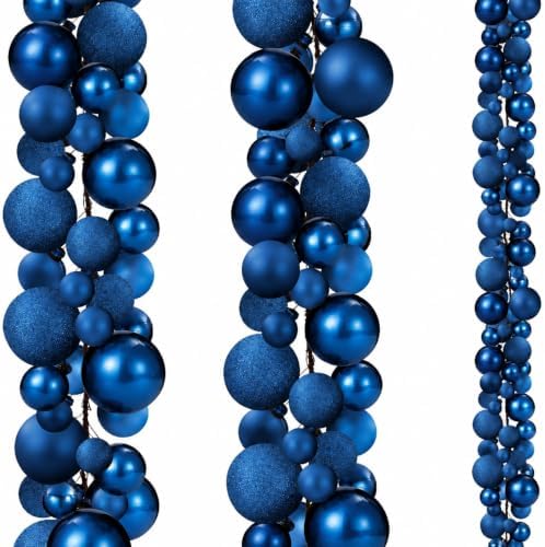 2 Pcs 6 ft Christmas Ball Ornament Garland, Mixed Navy Blue
