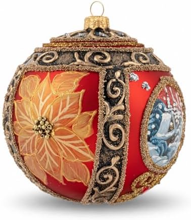Polish Hand Blown Glass Christmas Ornaments Ball, Wintry Gold 5 in