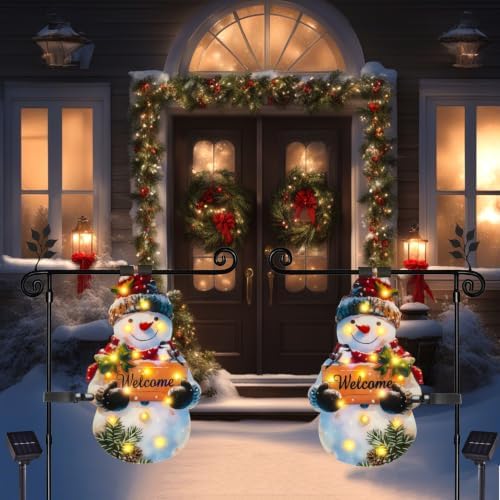 12x18 Solar Christmas Snowman Garden Flag, Outdoor Decor