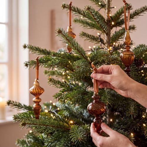12 Pcs Vintage Glass Finial Christmas Ornaments, Dark Brown
