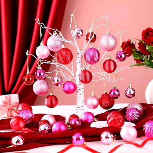 Lunmon 64 Pcs Christmas Ball Ornaments Red Pink and Hot Pink Xmas Bulbs