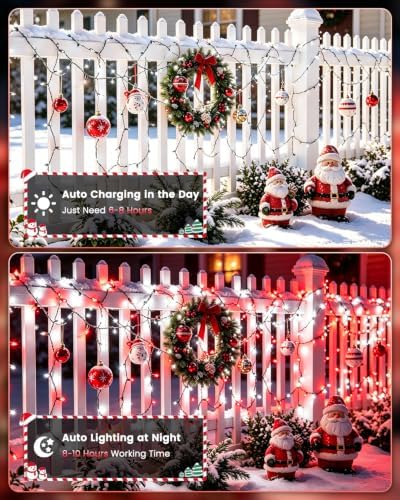 OZS 2 Pack 240 LED Solar Christmas Lights Outdoor Waterproof, Red&White