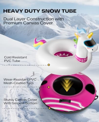 48'' Heavy Duty Snow Tube with Canvas Cover, Snow Sled for Kids & Adults