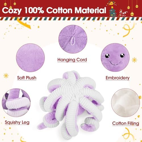DENTRUN Octopus Plush Toy, Cute Stuffed Animal in 5 Colors 4 Sizes for Gift